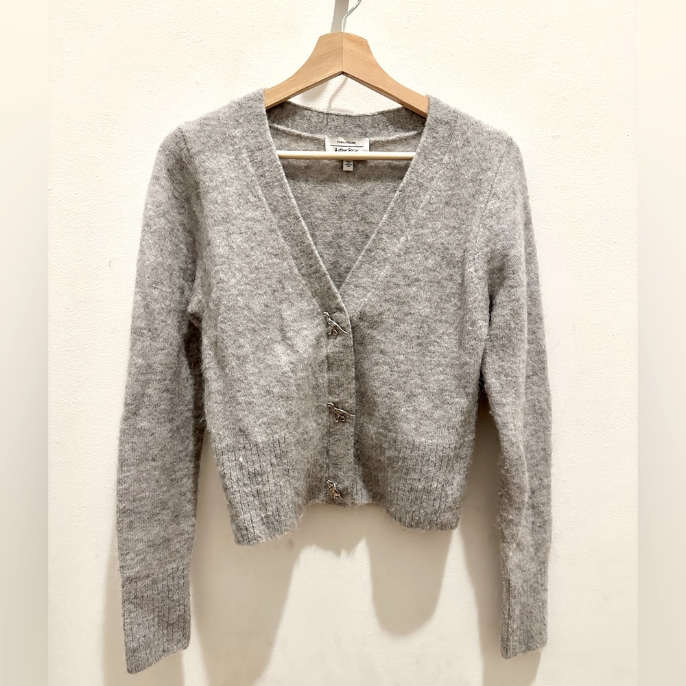 & Other Stories Light Grey Cardigan with Dinosaur Buttons